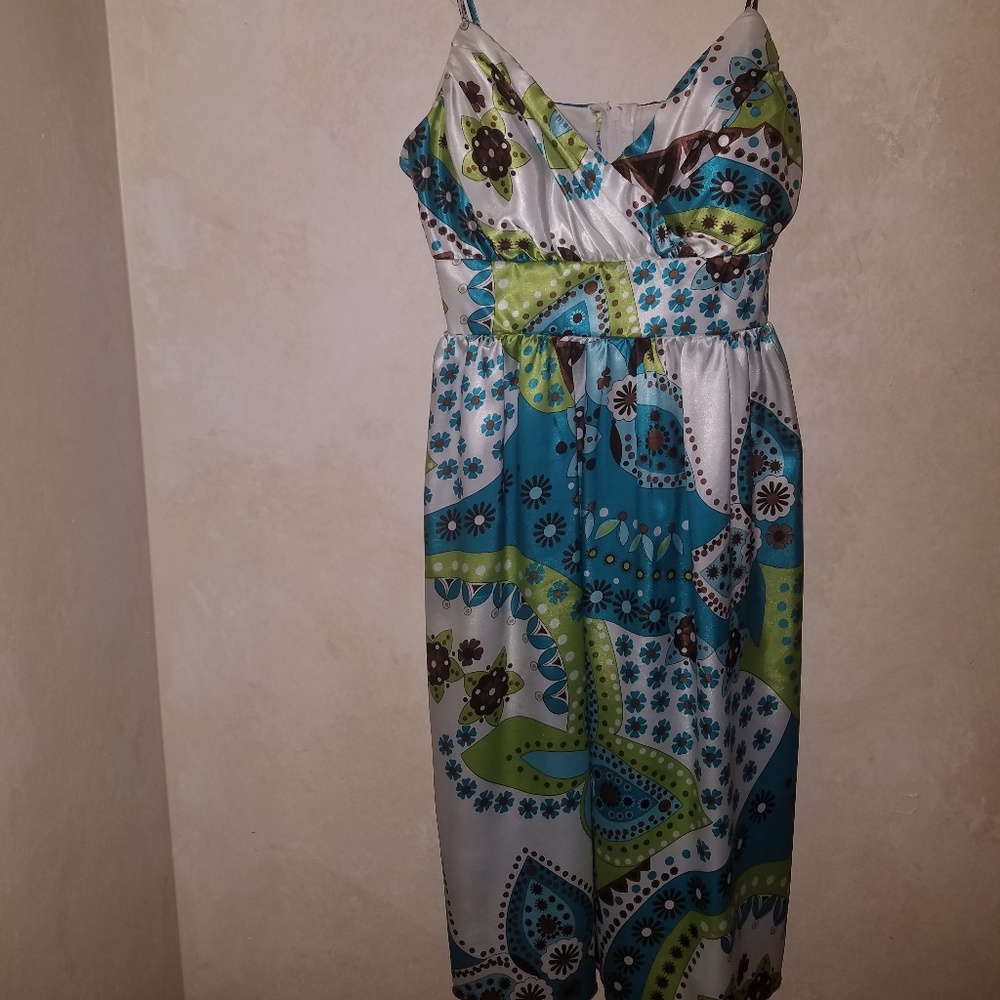 BCX Dress: Spaghetti straps; silk feel; Like New